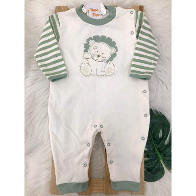 Macacão Trape Zape - Leãozinho - Off White e Verde Macacão Trape Zape - Leãozinho - Off White e Verde